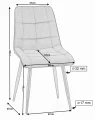 Schemat wymiarów krzesła tapicerowanego Cleo. Wysokość całkowita 88 cm, szerokość siedziska 50 cm, głębokość siedziska 43 cm, wysokość siedziska 49 cm oraz rozstaw nóg 47 cm.
