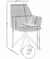 Krzesło obrotowe MIKA kremowe szenilowe – schemat wymiarów: wysokość 90 cm, szerokość 58 cm, głębokość 61 cm, wysokość siedziska 50 cm, siedzisko 43 × 44 cm i podłokietniki na wysokości 66 cm.