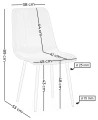 Krzesło tapicerowane ELORA jasnobeżowe ecru bouclé – schemat wymiarów: wysokość 89 cm, głębokość 53 cm, wysokość siedziska 48 cm, szerokość siedziska 45 cm i oparcia 38 cm