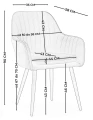 Krzesło tapicerowane EMALIA granatowe welurowe z podłokietnikami – schemat wymiarów: wysokość 90 cm, głębokość 58 cm, wysokość siedziska 46 cm, szerokość siedziska 44 cm i wysokość oparcia 42 cm